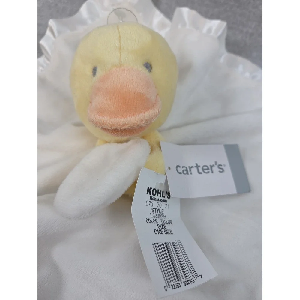 Carters Yellow Duck Lovey White Security Blanket Baby Plush Satin Back Trim NEW